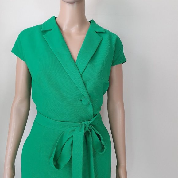 NWT PINK RUBY vintage green Dress Sze16 retro collared belted short sleeve - Picture 3 of 9